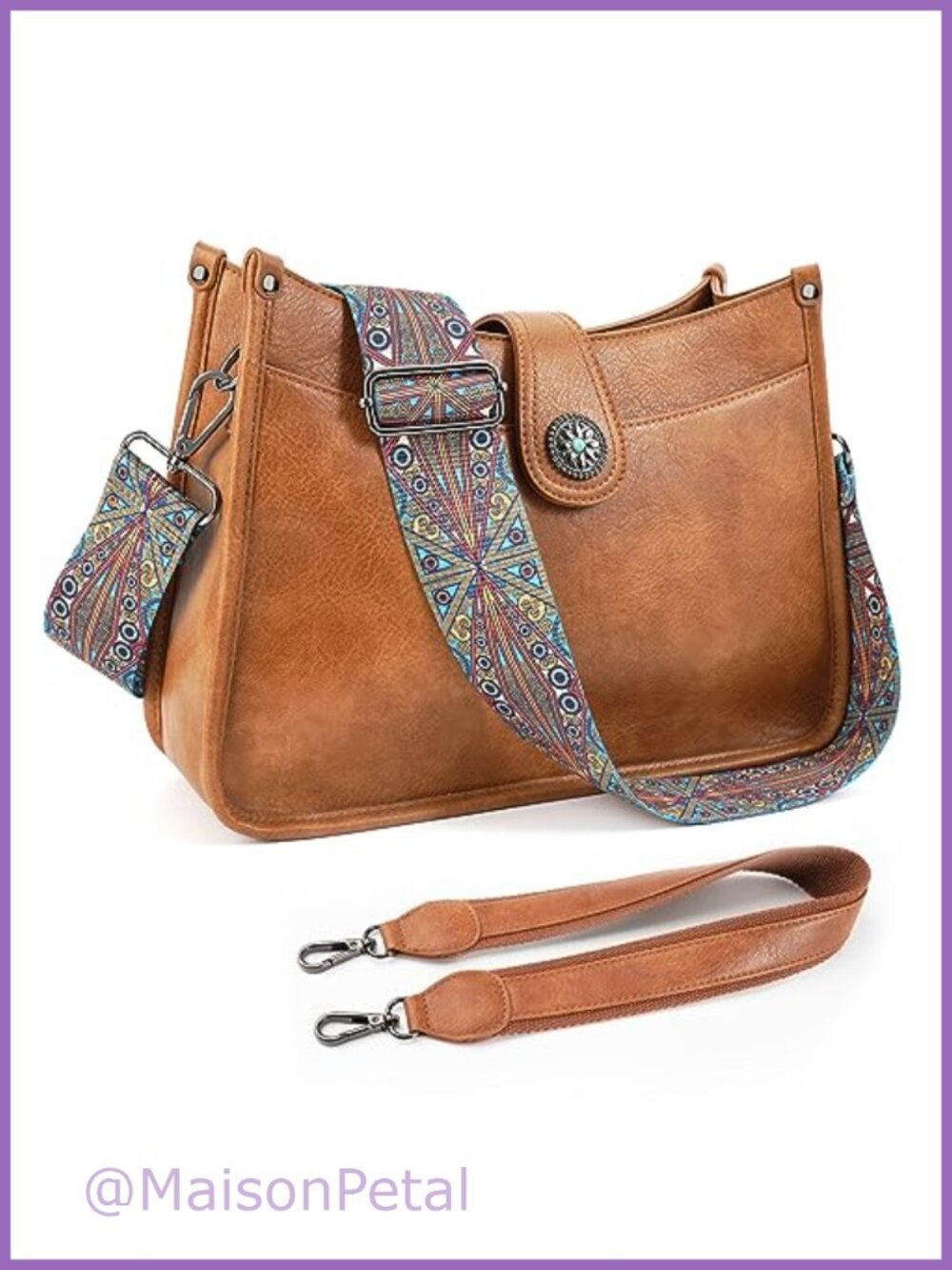 Vegan Leather Hobo Crossbody Bag with 2 Straps and Magnetic Pocket